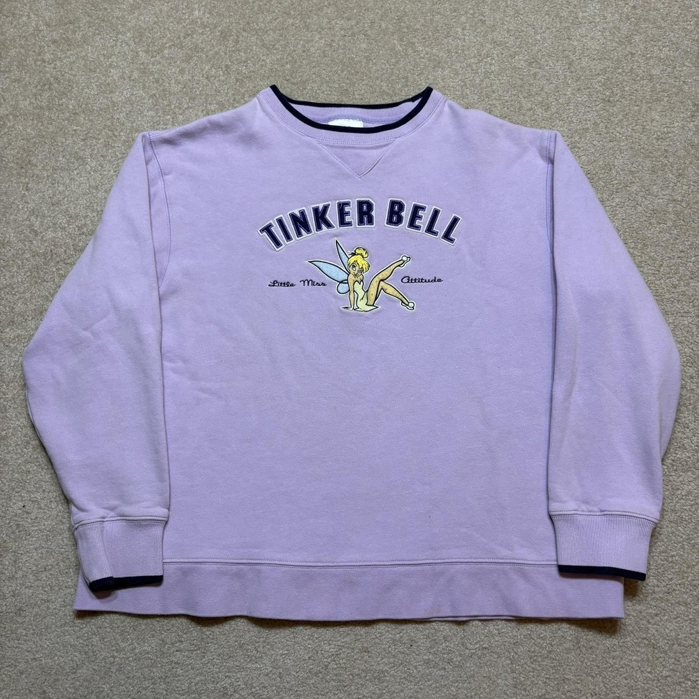 Vtg Tinker Bell Sweatshirt Walt Disney World Womens XL Purple Crewneck 00s Fairy